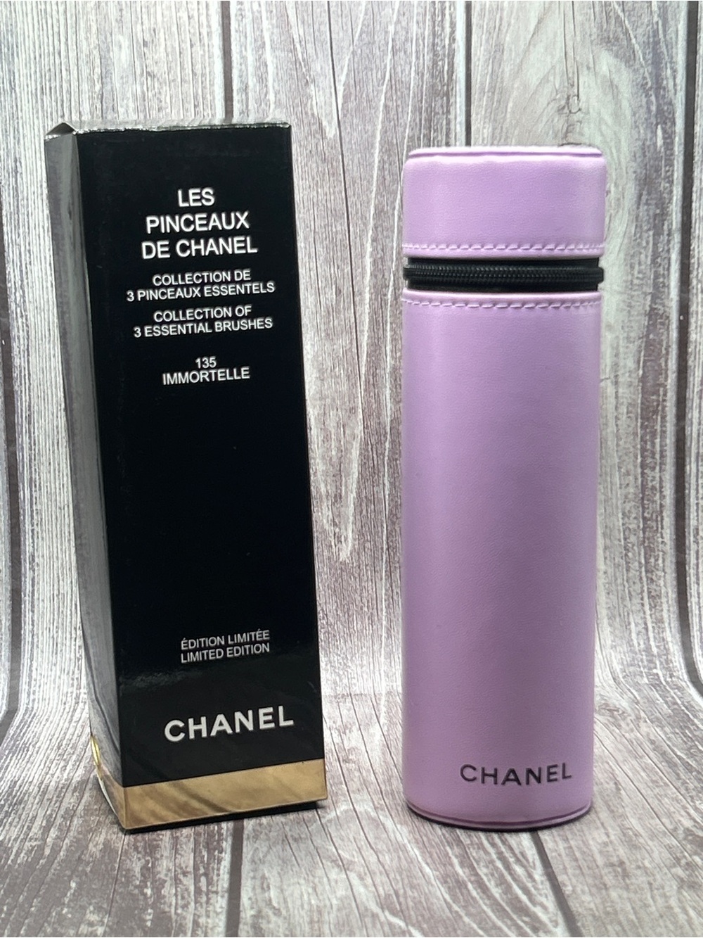 NIB CHANEL Limited Edition Set of 3 Makeup Brushes w/ Case Purple 135 Immortelle - Picture 13 of 14